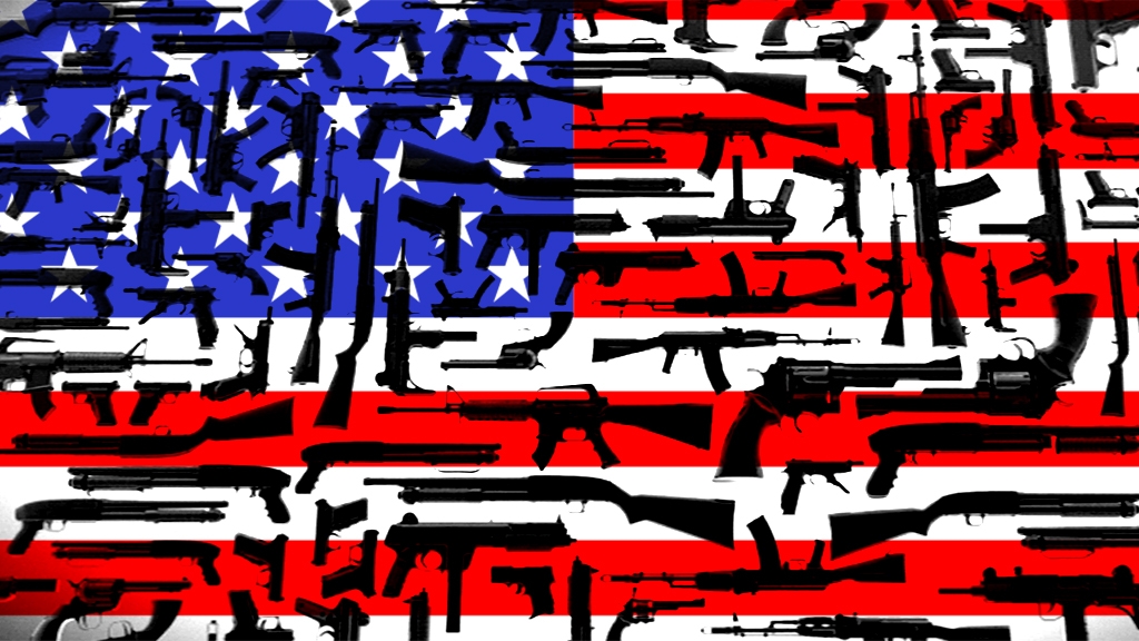 USA FLAG WITH GUNS STICKER