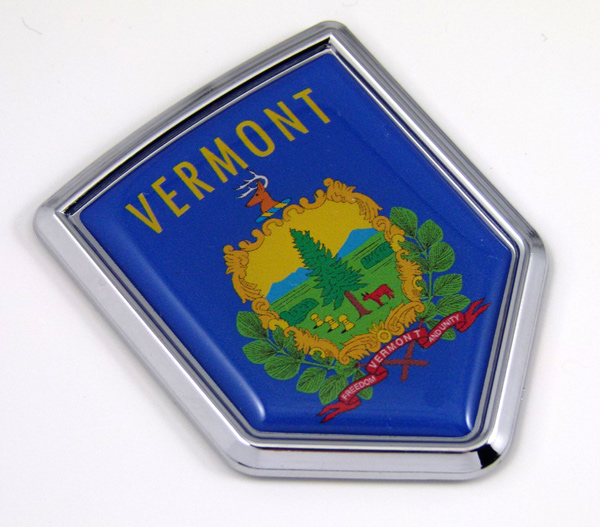 Vermont US state flag domed chrome emblem car badge decal