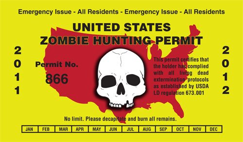 Zombie Hunting USA Permit Sticker Yellow 2