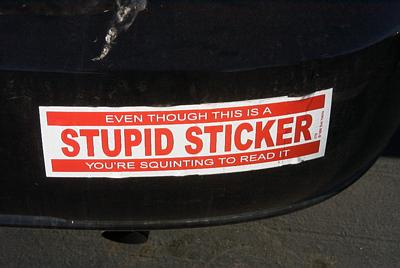 squint to read stupid stickers funny sticker