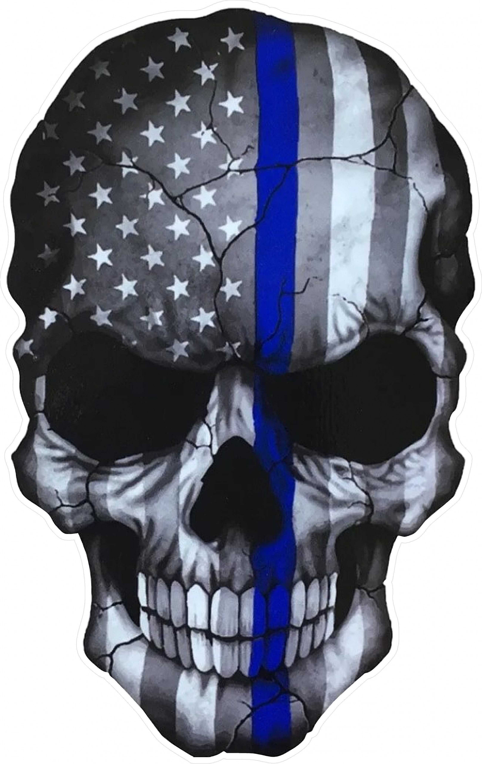 THIN BLUE LINE USA SKULL STICKER 2