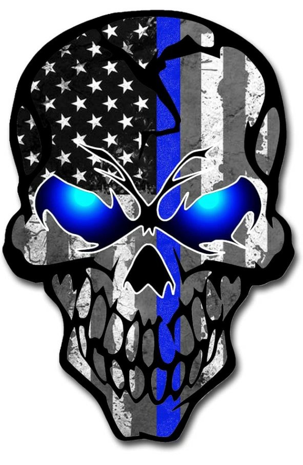 THIN BLUE LINE USA SKULL STICKER