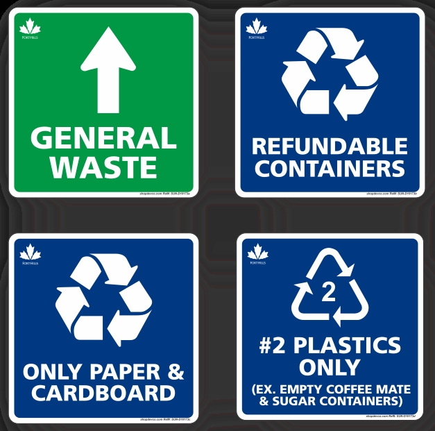 Waste_and_Recycle_Bin_Decals Sticker set of 4