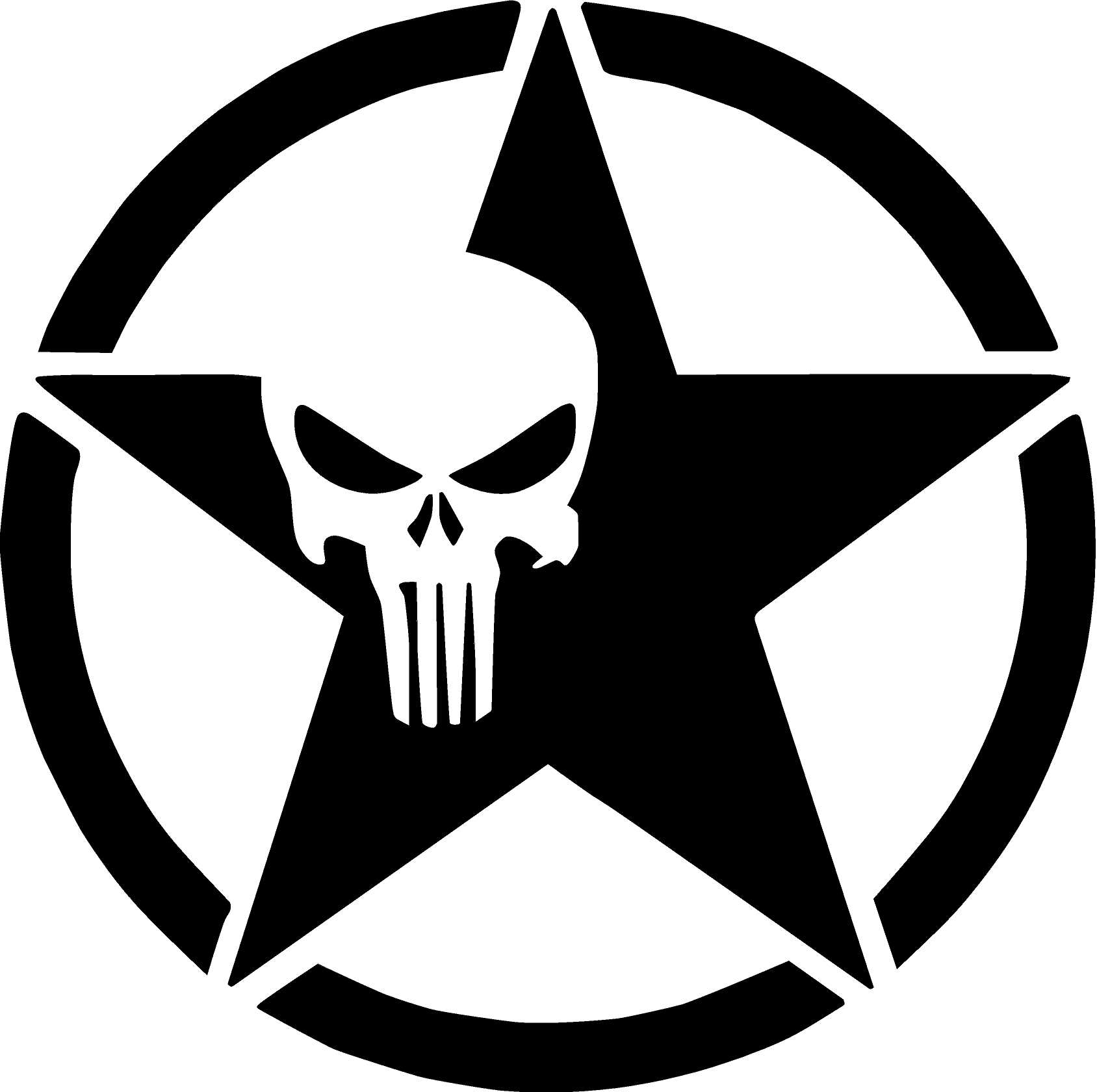 US ARMY STAR WITH SKULL DECAL left
