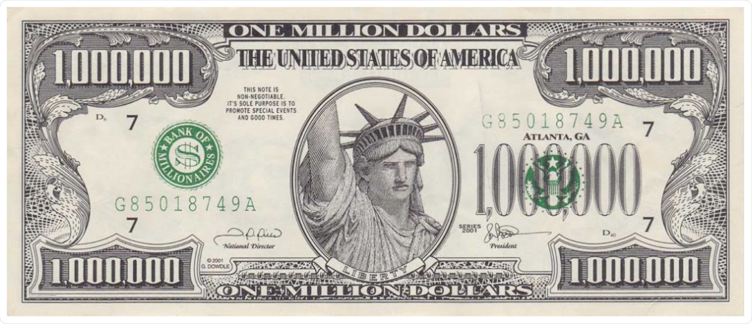 ONE MILLION DOLLAR BILL LIBERTY STICKER