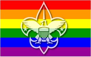 Boy Scout Logo with Gay Pride Flag Sticker