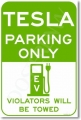 TESLA PARKING ONLY green white  STICKER