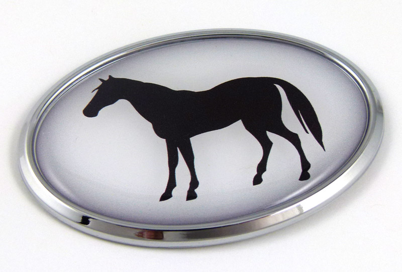 Horse 3D Adhesive Oval Chrome Pet Emblem