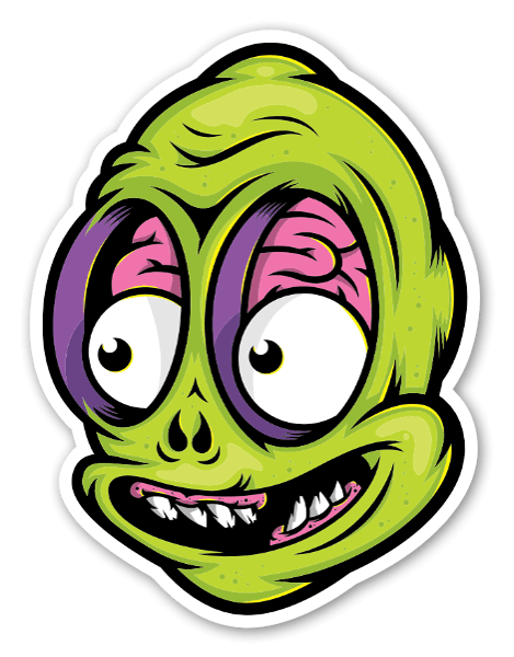 alien head with brains sticker