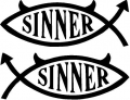 SINNER FISH FREE THINKER DIE CUT DECAL PAIR