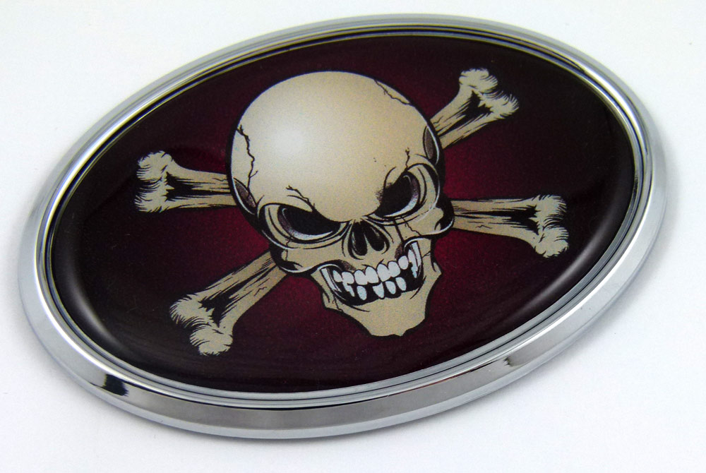Skull Oval 3D Adhesice Chrome Auto Emblem